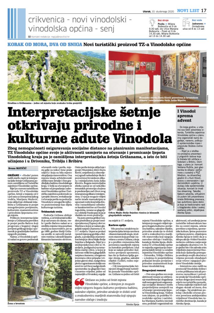 KORAK OD MORA, DVA OD SNIGA Novi turistički proizvod TZ-a Vinodolske općine