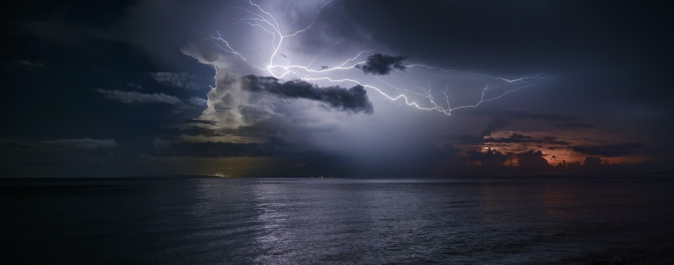 Powerful Electric Storm Over the Sea