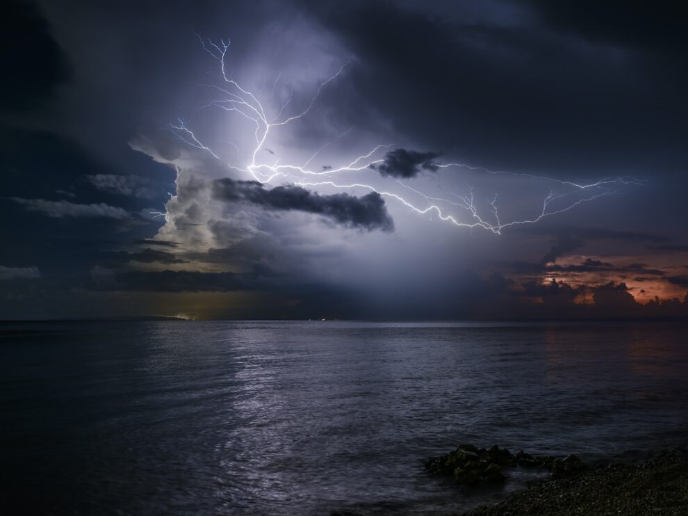 Powerful Electric Storm Over the Sea