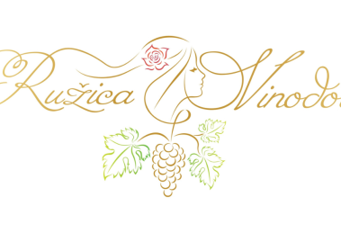 Brand logo for Ružica Vinodola featuring a woman's profile, rose and grapevine motif in gold and green.