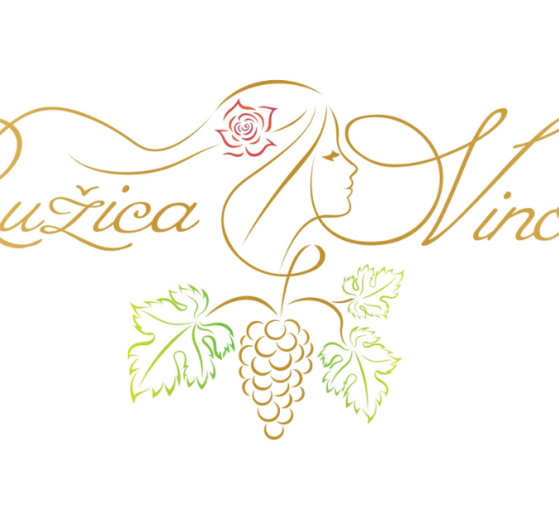 Brand logo for Ružica Vinodola featuring a woman's profile, rose and grapevine motif in gold and green.