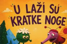Colorful children's book cover with a green frog-like monster, a pink dragon, mountains and trees, and large bold title text in a foreign language.