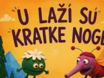 Colorful children's book cover with a green frog-like monster, a pink dragon, mountains and trees, and large bold title text in a foreign language.