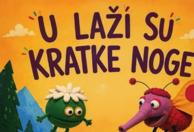 Colorful children's book cover with a green frog-like monster, a pink dragon, mountains and trees, and large bold title text in a foreign language.